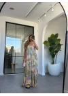 SARI ÇİÇEKLİ ŞİFON ELBİSE