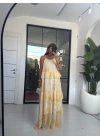 SARI ETEĞİ FIRFIRLI ŞİFON ELBİSE