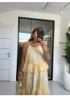 SARI ETEĞİ FIRFIRLI ŞİFON ELBİSE