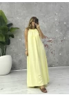 SARI HALTER YAKA SIRT DETAY ELBİSE