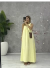 SARI HALTER YAKA SIRT DETAY ELBİSE