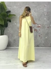 SARI HALTER YAKA SIRT DETAY ELBİSE
