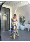 SARI KARIŞIK DESEN CROP ETEK TAKIM