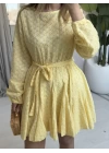 SARI KUŞAKLI FİSTO ELBİSE