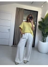 SARI OMZU AÇIK KISA KOL BLUZ