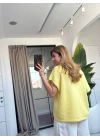 SARI OMZU AÇIK KISA KOL BLUZ