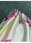 SARI STRAPLEZ CEPLİ SATEN ELBİSE