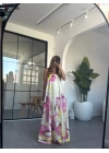 SARI STRAPLEZ CEPLİ SATEN ELBİSE