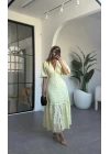 SARI V YAKA BALON KOL FİSTO ELBİSE