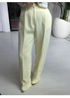 SARI YÜKSEK BEL DÖKÜMLÜ PANTOLON