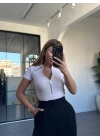 ŞEKER PEMBE POLO YAKA FERMUARLI BLUZ