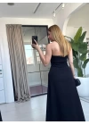 SİYAH BOYUNDAN BAĞLAMA ELBİSE