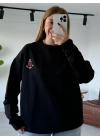 Siyah Çapa Nakışlı Sweatshirt