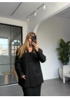 SİYAH ÇİFT CEPLİ KRUVAZE YAKA CEKET