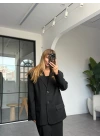 SİYAH ÇİFT CEPLİ KRUVAZE YAKA CEKET