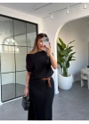 SİYAH DİLVİN ASİMETRİK YAKA KEMERLİ TRİKO ELBİSE