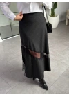 SİYAH EKOSE DESENLİ DANTEL ŞERİTLİ ETEK