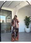 SİYAH ETNİK DESEN SATEN PANTOLON TAKIM