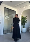 SİYAH FLOK BASKI PUANTİYELİ ETEK