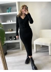 Siyah Hırkalı Triko Elbise Takım