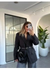 SİYAH KEMERLİ BLAZER KAŞE CEKET