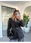 SİYAH KEMERLİ BLAZER KAŞE CEKET