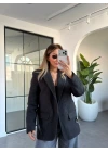 SİYAH KEMERLİ BLAZER KAŞE CEKET