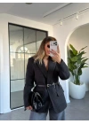 SİYAH KEMERLİ BLAZER KAŞE CEKET