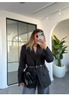 SİYAH KEMERLİ BLAZER KAŞE CEKET