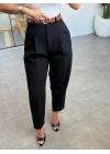 Siyah Kemerli Premium Kumaş Pantolon