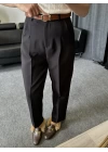 Siyah Kemerli Premium Kumaş Pantolon
