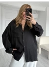 Siyah Kırinkıl Kumaş Oversize Gömlek