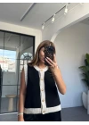 SİYAH KREM TRİKO YELEK