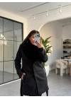 SİYAH KÜRK YAKA PREMİUM KISA KAŞE KABAN