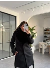 SİYAH KÜRK YAKA PREMİUM KISA KAŞE KABAN