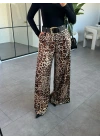 SİYAH LEOPAR DESEN KEMERLİ SATEN PANTOLON