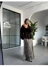 SİYAH LEOPAR DESEN SATEN ETEK