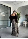SİYAH LEOPAR DESEN SATEN ETEK