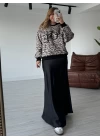 Siyah Leopar Desen Yumoş Sweatshirt