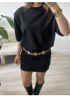 Siyah Omuz Vatkalı Viral Elbise