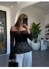 SİYAH OMZU AÇIK DANTEL BLUZ