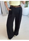 Siyah Örgü Kemerli Pantalon