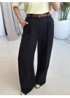 Siyah Örgü Kemerli Pantalon