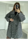 Siyah Oversize Desenli Kaban