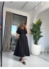 SİYAH POPLİN KUMAŞ ELBİSE