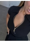 SİYAH POLO YAKA FERMUARLI BLUZ