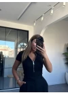 SİYAH POLO YAKA FERMUARLI BLUZ