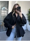 Siyah Poplin Kumaş Basic Oversize Gömlek