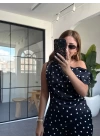 SİYAH PUANTİYELİ DÜŞÜK OMUZ SATEN TAKIM