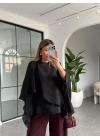 SİYAH UÇUŞAN PELERİN BLUZ